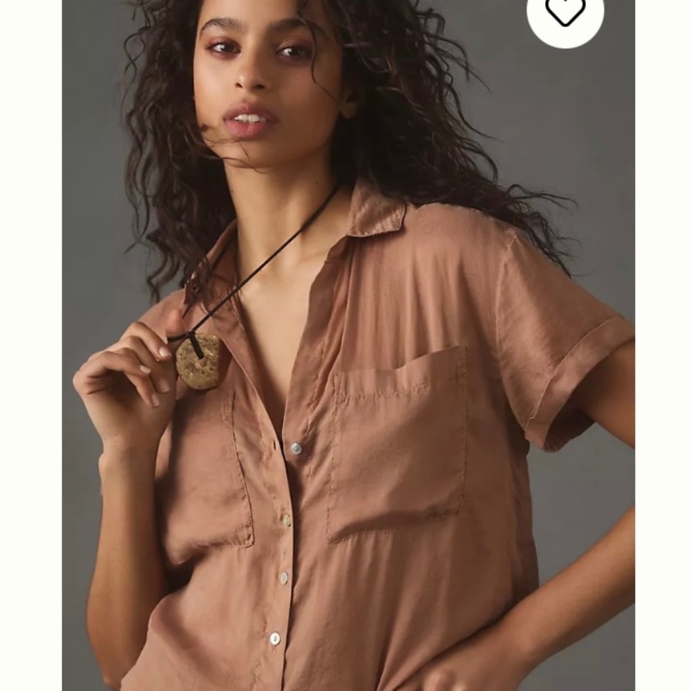 cloth & stone Rust-Tan Short Sleeve Button Front Blouse